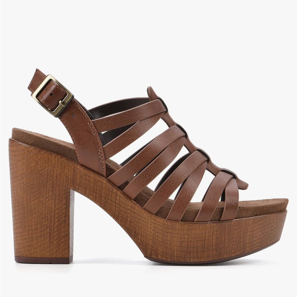 WHITE MOUNTAIN Alliance Dark Brown Faux Wood Chunky Heeled Sandals NIB - Picture 3 of 11